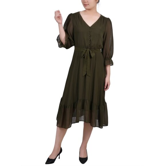 Ny Collection Women’s Sleeve Dress Olive Size PM NWT - Picture 1 of 6